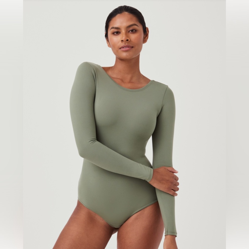 SPANX Suit Yourself Long Sleeve Scoop Neck Bodysuit - Dusty Olive